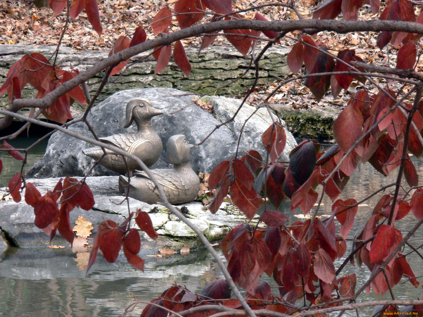 duck, sculptures, in, woodland, garden, , , , , 